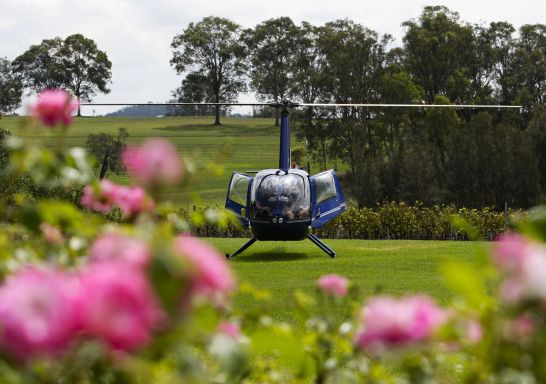 Helicopter outside Twine Restaurant - Hunter Valley